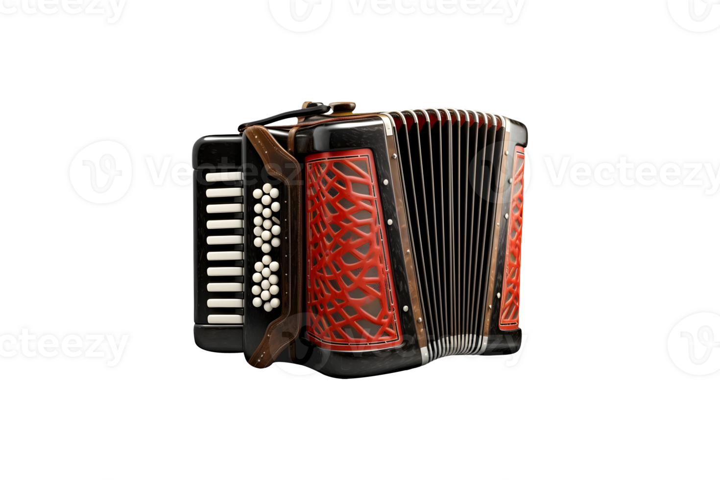 AI generated Black and red accordion, musical instrument, isolated on transparent background, AI png