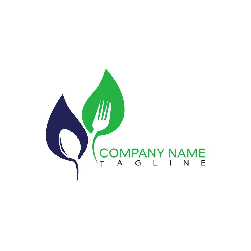 Simple, Modern and Unique illustration logo design initial Leaf combine with fork and spoon. Logo recommended for business related Beverages, Restaurant and Food. vector