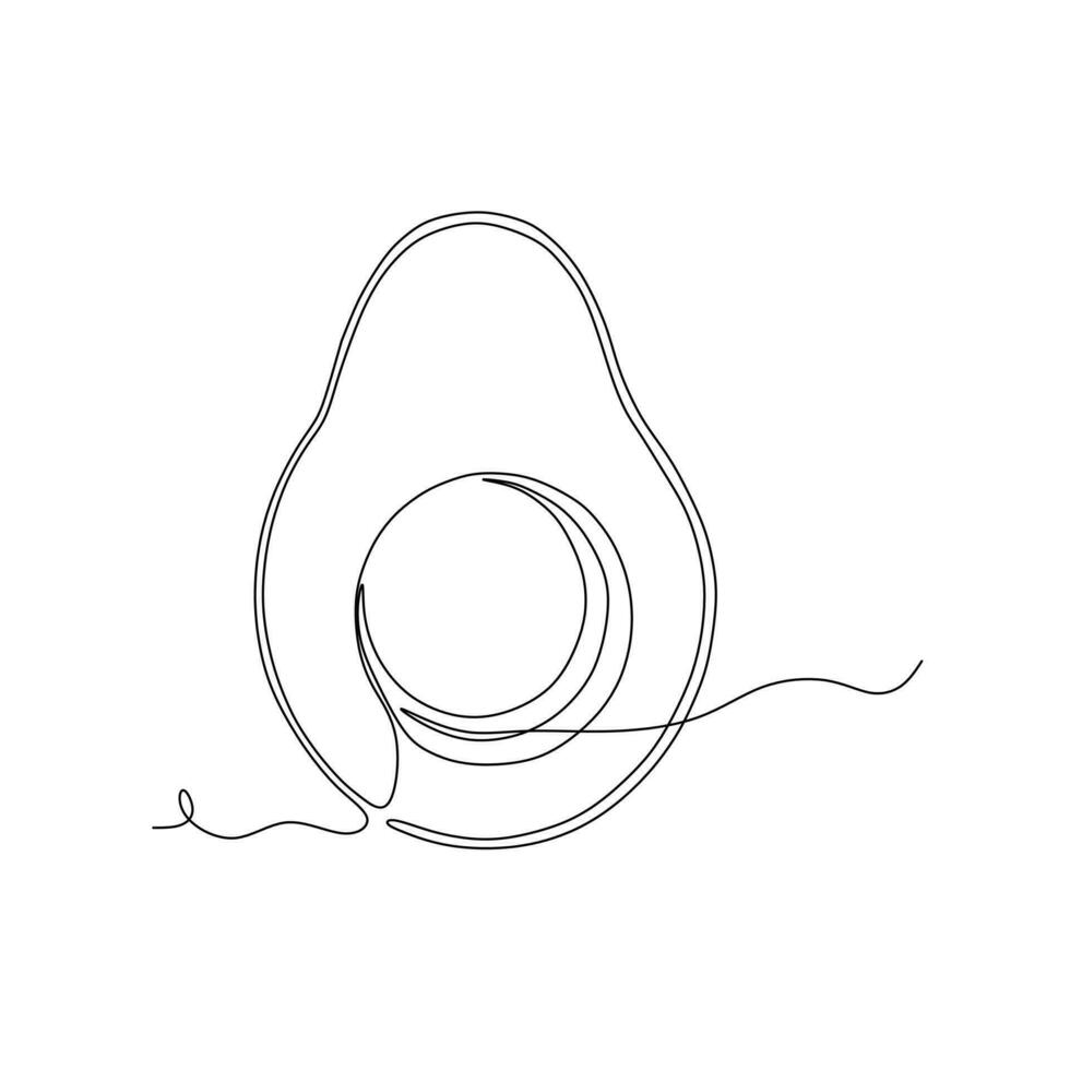 Continuous one line hand drawn style of avocado on a white background vector