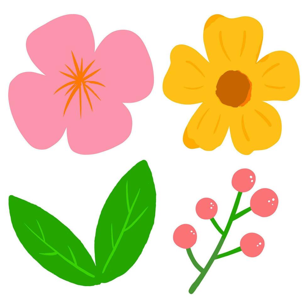 hand drawn flowers. vector isolated element set