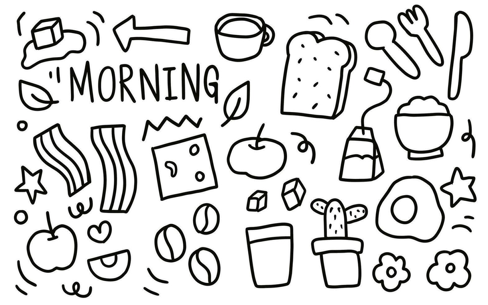 hand drawn doodles vector. morning time breakfast vector