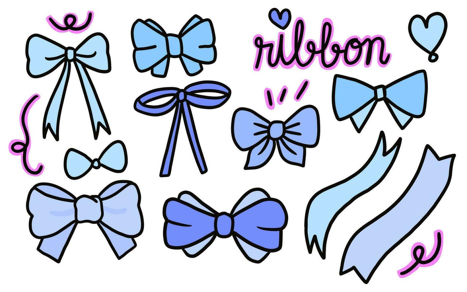 ribbon doodle hand drawn cartoon vector set