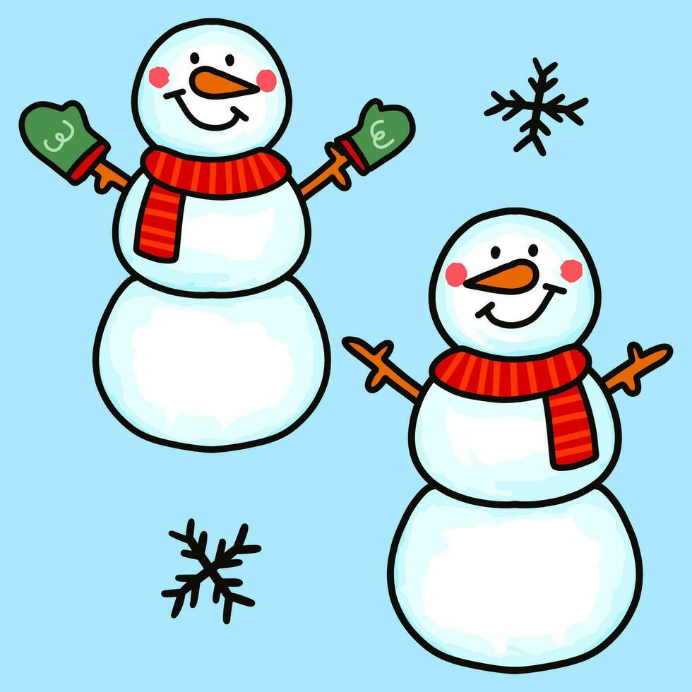 set of Snowman winter cartoon vector