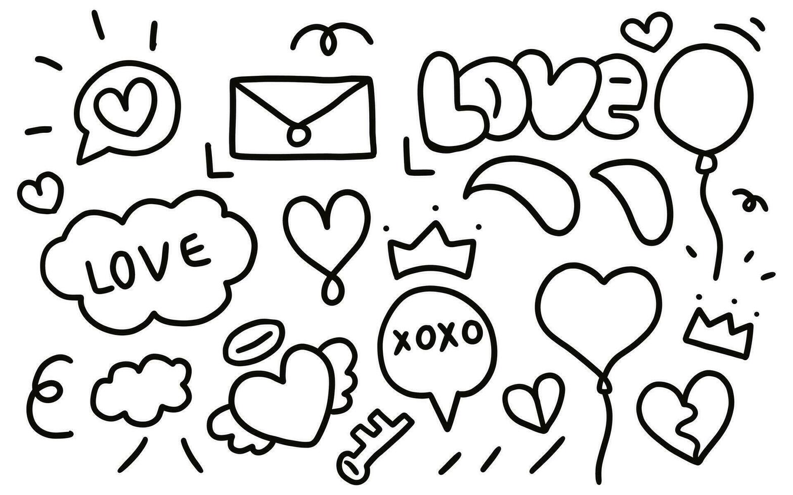 doodle Hand drawn heart cartoon. isolated elements set for Valentine's day vector
