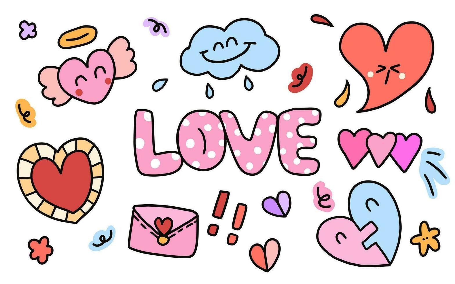 Hand drawn cartoon. isolated elements set for Valentine's day vector