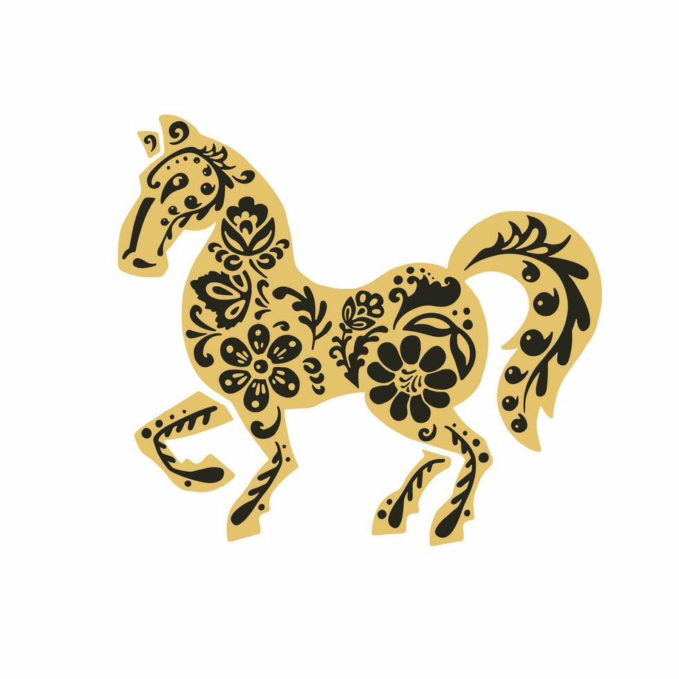 corcel, caballo con retro pintado negro y oro vector ilustración eps 10