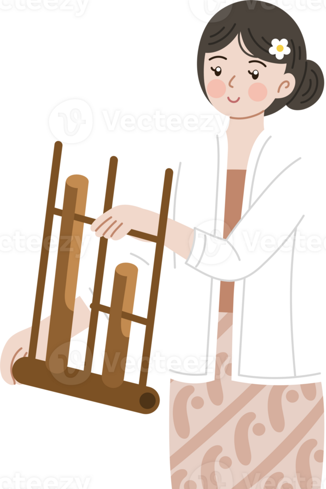 donna giocando angklung cartone animato illustrazione png