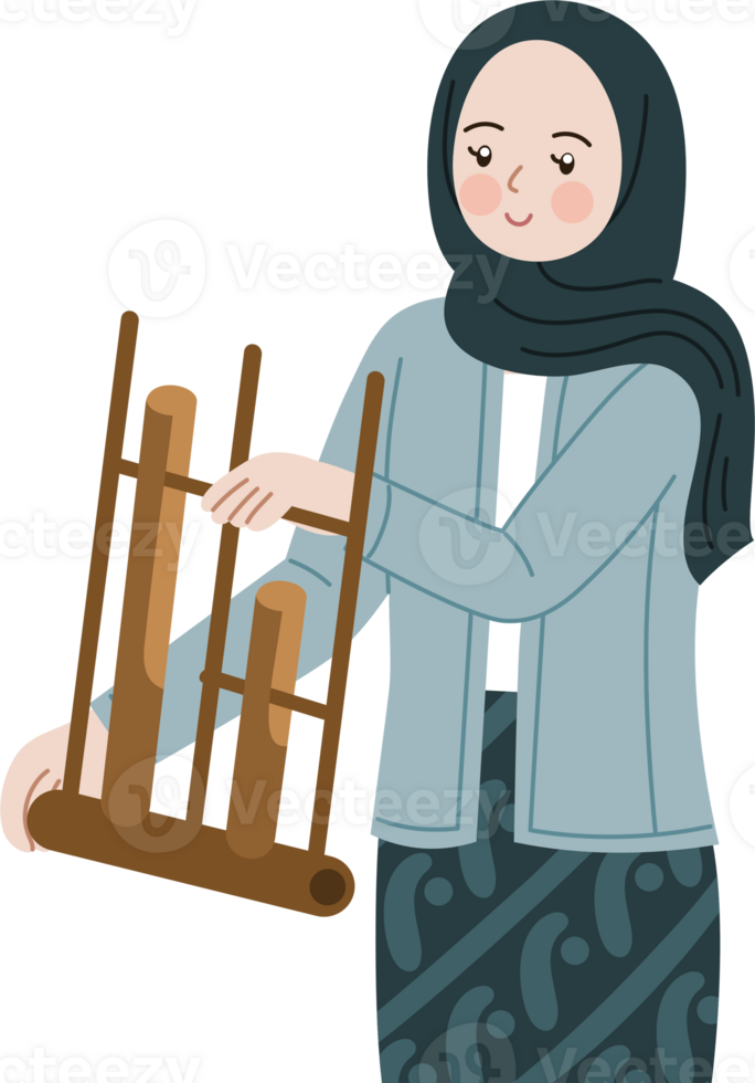 woman playing angklung cartoon illustration png