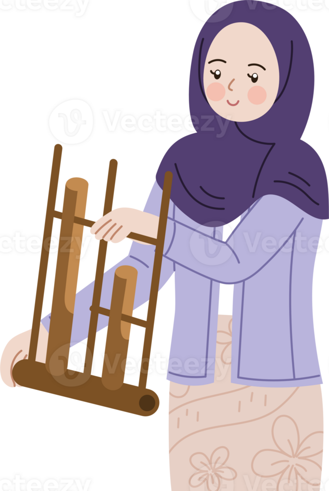 woman playing angklung cartoon illustration png