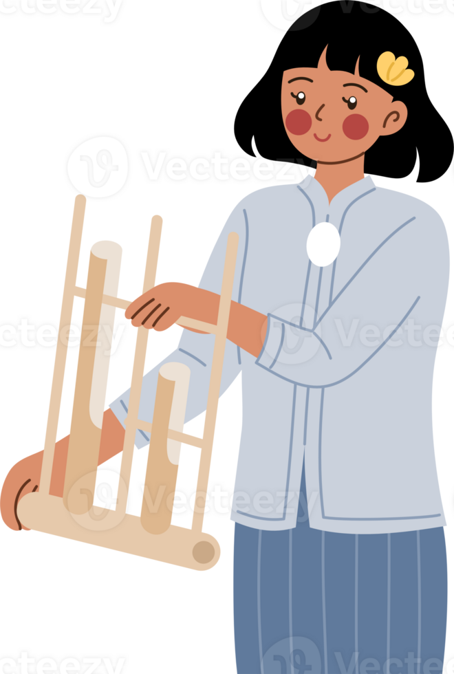 femme en jouant angklung dessin animé illustration png