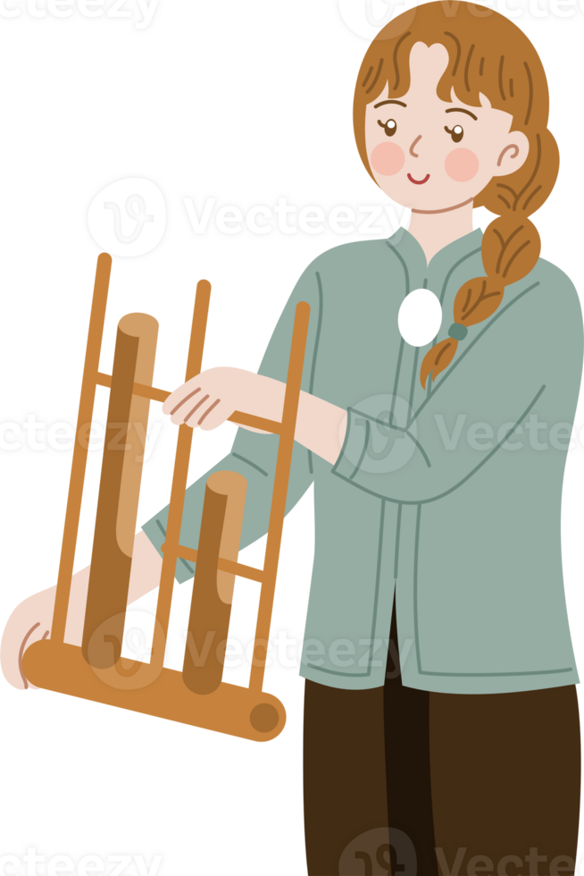 donna giocando angklung cartone animato illustrazione png