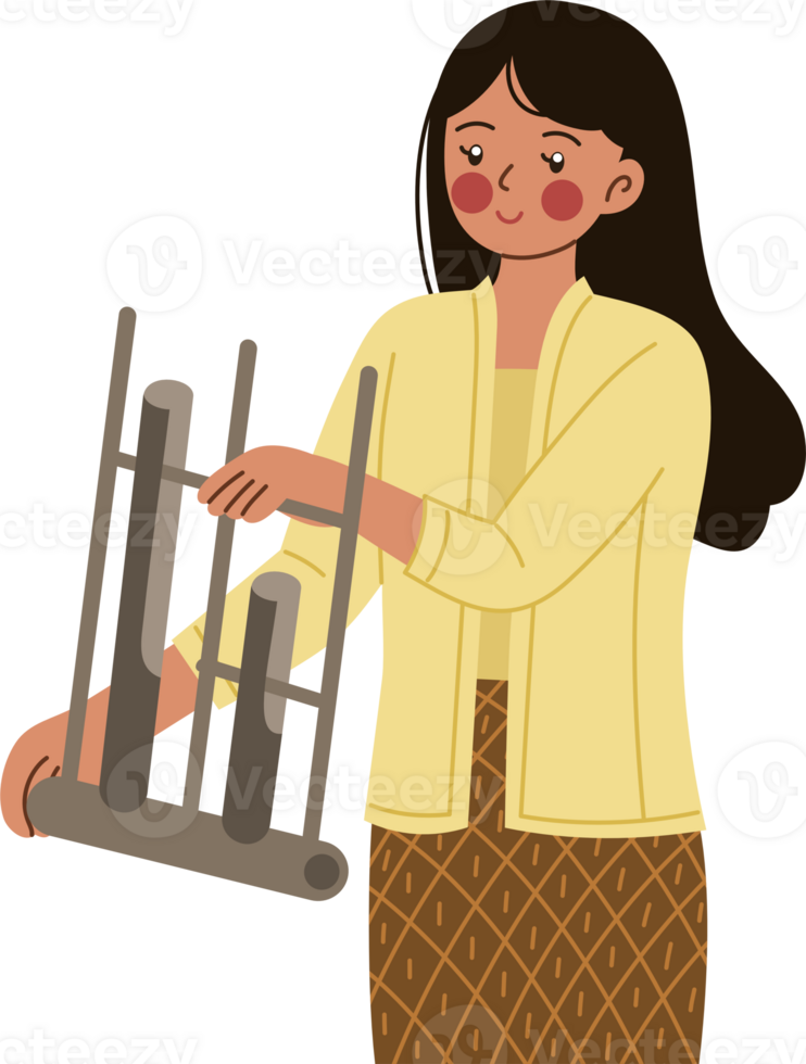 donna giocando angklung cartone animato illustrazione png