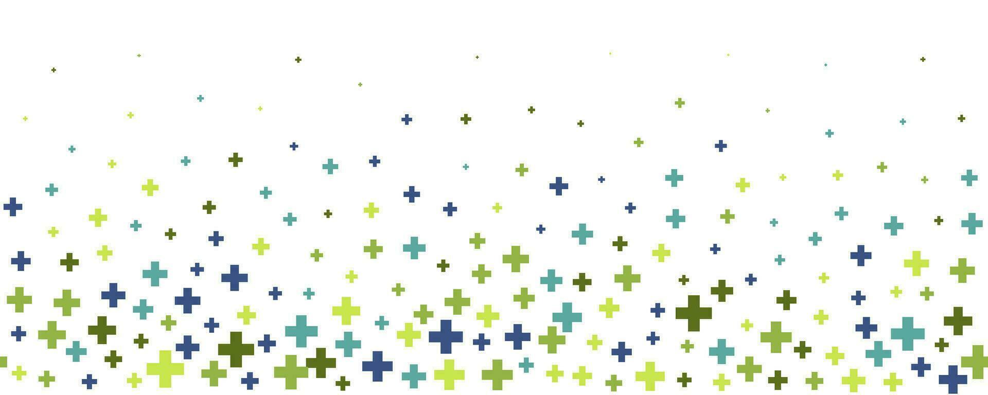 Medical cross and plus background. Abstract seamless background for hospital and pharmacy. Geometrical shapes ornament on border. Vector backdrop