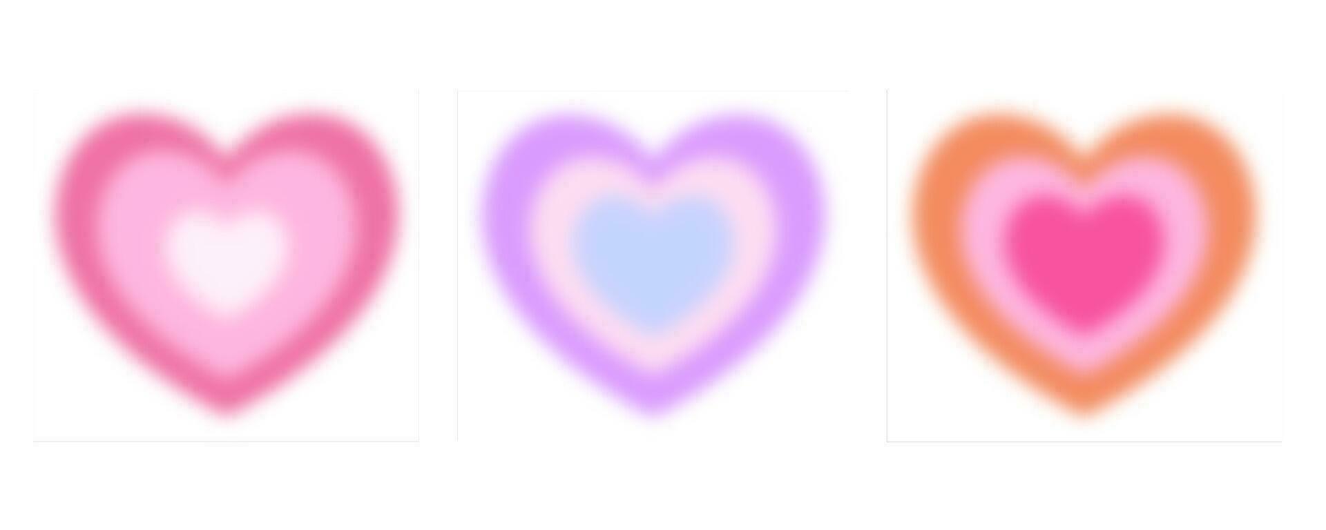 Y2k blurred heart. Gradient aesthetic stickers with soft glow effect and aura. Cute smooth futuristic vector collection on white background