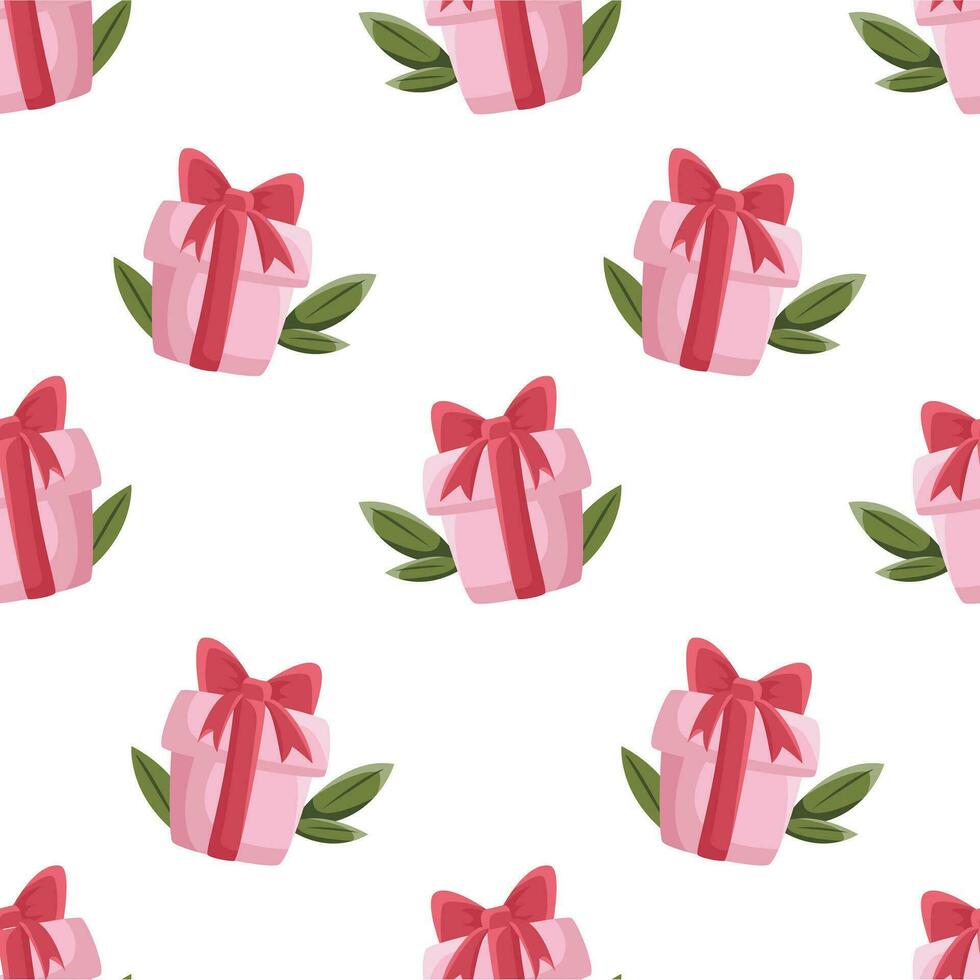 Seamless pattern with pink gift boxes for Valentines Day and wedding vector