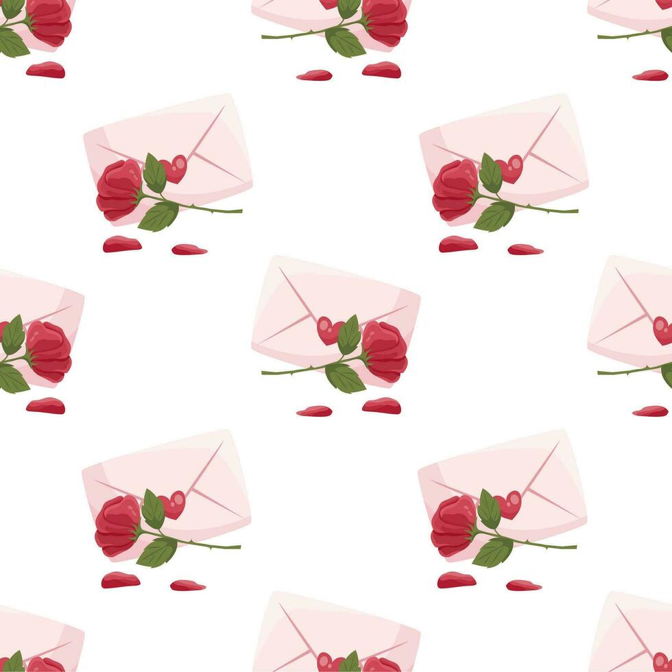 Seamless pattern with love letters and roses for Valentines Day and wedding vector
