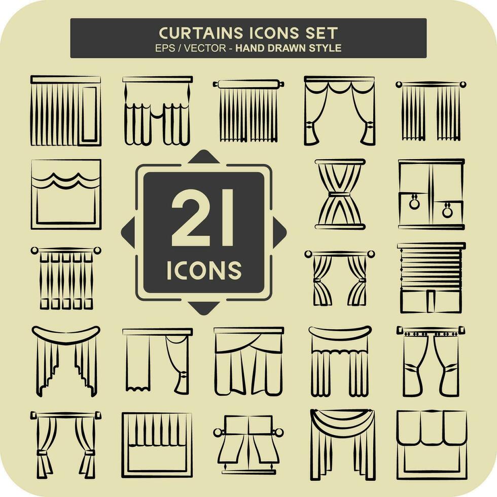 icono conjunto cortinas relacionado a hogar decoración símbolo. mano dibujado estilo. sencillo diseño editable. sencillo ilustración vector