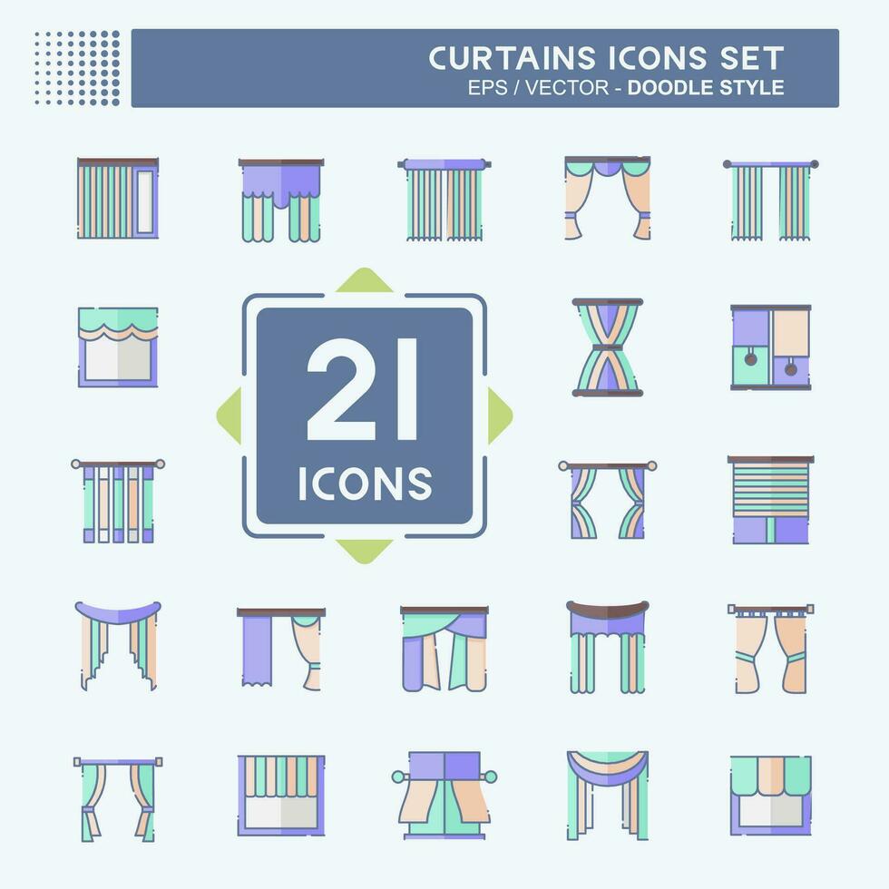 icono conjunto cortinas relacionado a hogar decoración símbolo. garabatear estilo. sencillo diseño editable. sencillo ilustración vector