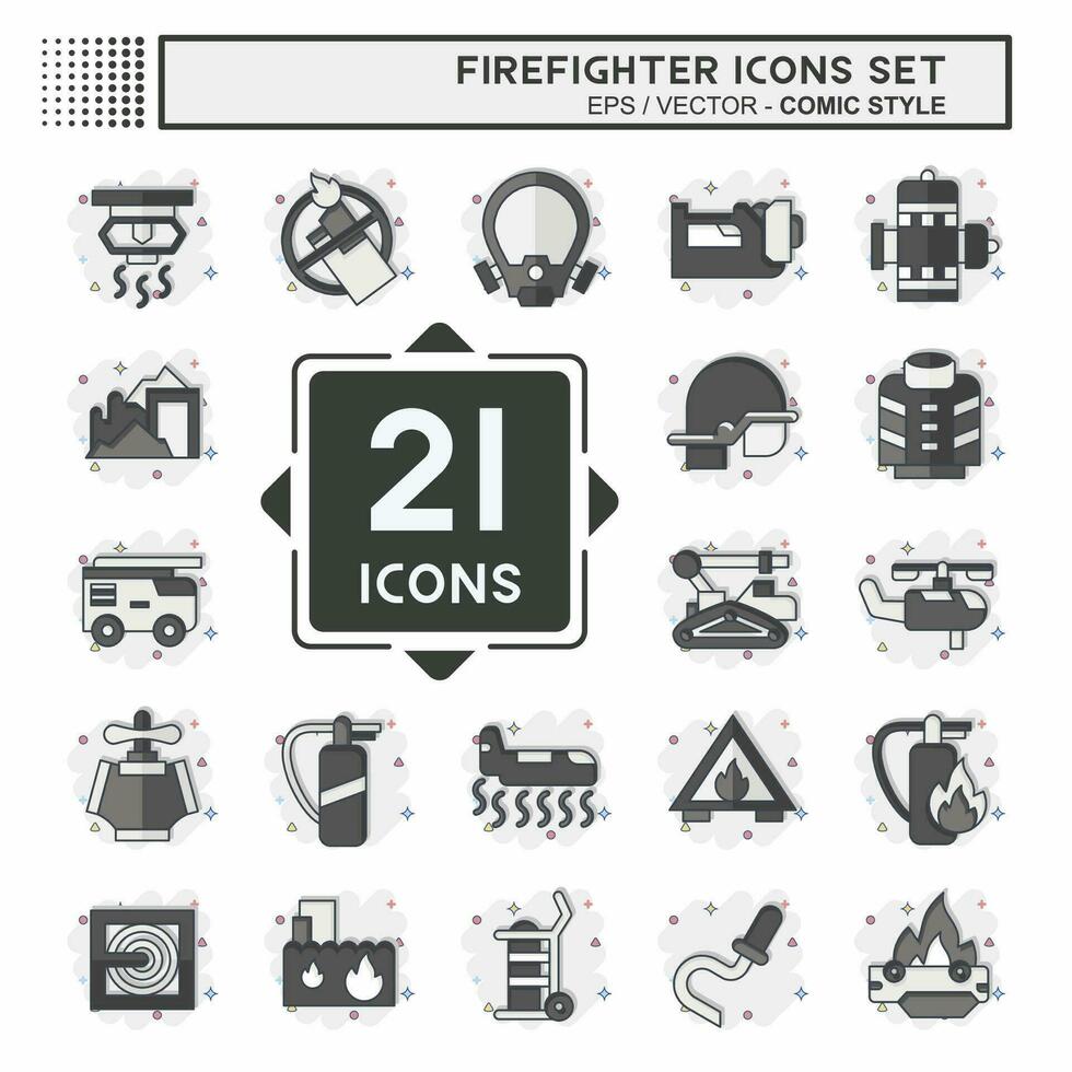 Icon Set Firefighter. related to Education symbol. comic style. simple design editable. simple illustration vector