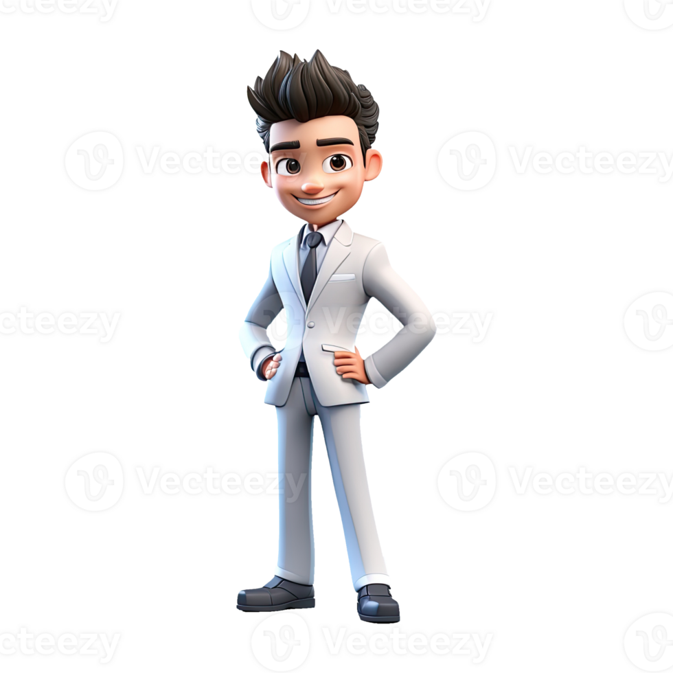 AI generated 3D cartoon man in white suit. Businessman character on transparent background png