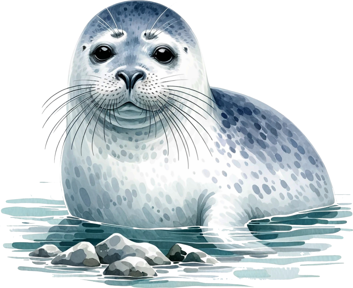 AI generated Harbor seal Watercolor illustration Clipart PNG. You will be able to create your own poster, t-shirts, cards, stickers, mugs, pillows, scrapbooks, artwork, and more Commercial use, png