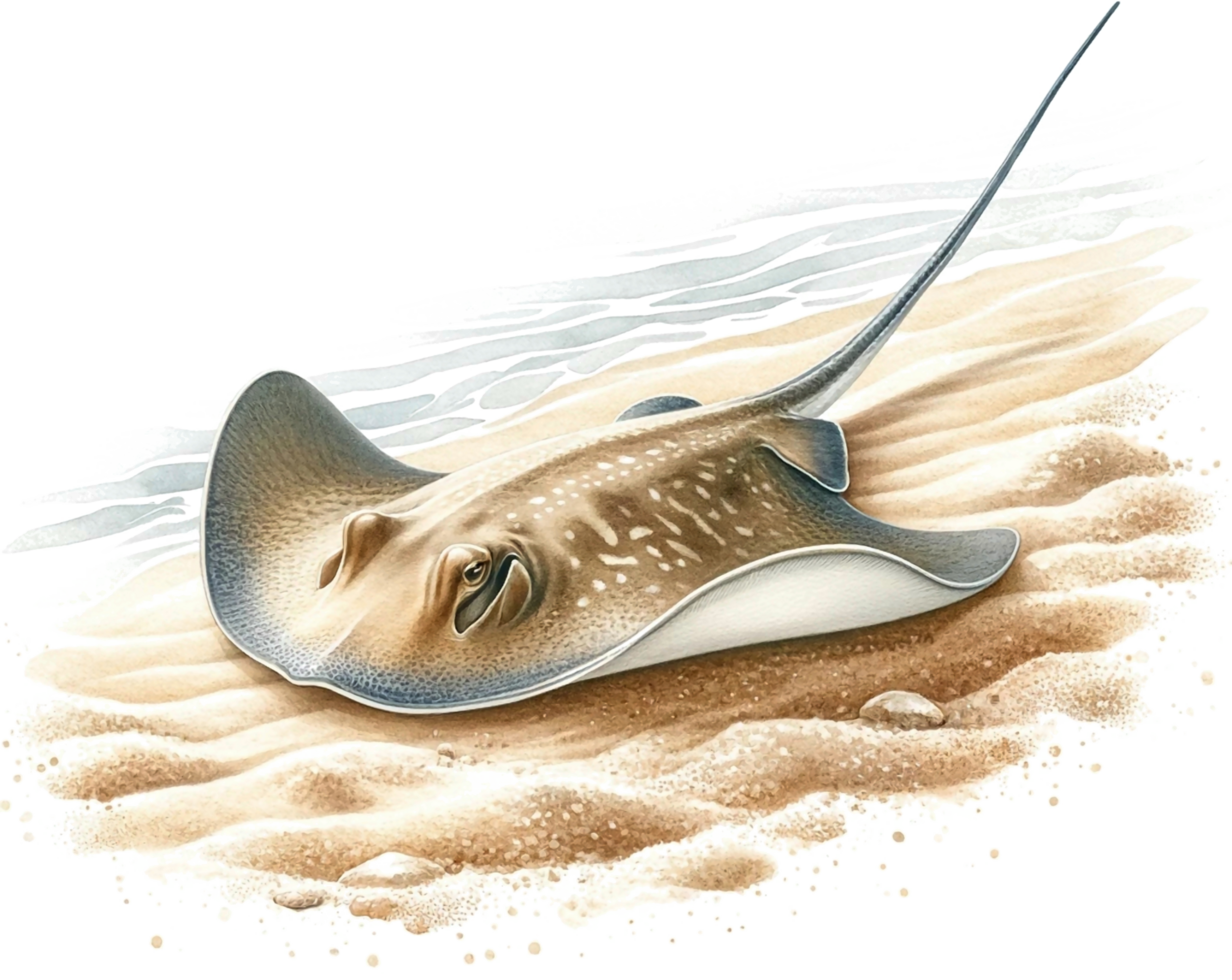 AI generated Stingray Watercolor illustration Clipart PNG. You will be able to create your own poster, t-shirts, cards, stickers, mugs, pillows, scrapbooks, artwork, and more Commercial use, png
