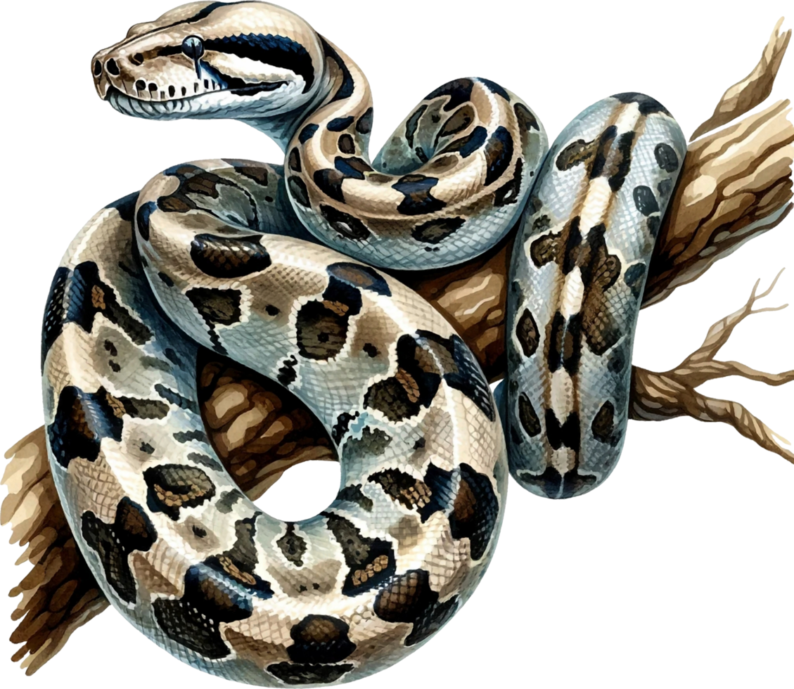 AI generated Boa constrictor Watercolor illustration Clipart PNG. You will be able to create your own poster, t-shirts, cards, stickers, mugs, pillows, scrapbooks, artwork, and more Commercial use, png