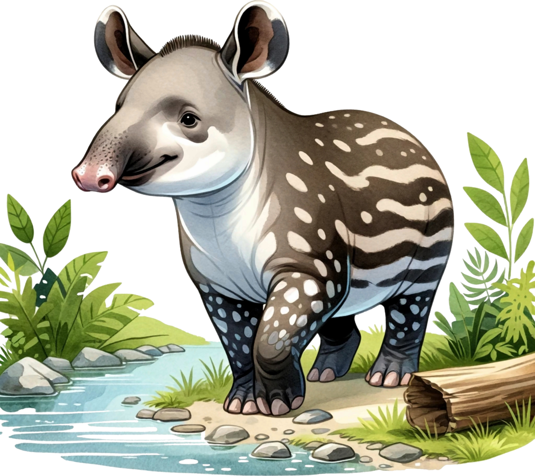 AI generated Tapir Watercolor illustration Clipart PNG. You will be able to create your own poster, t-shirts, cards, stickers, mugs, pillows, scrapbooks, artwork, and more Commercial use, png