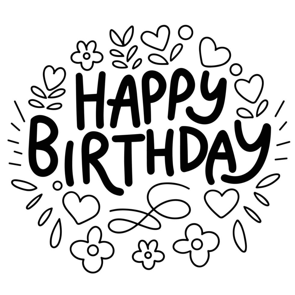Happy Birthday inscription. Handwriting greeting card, Happy Birthday, text banner, square composition. Hand drawn vector art