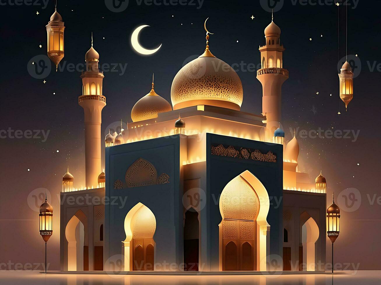 AI generated illustration of amazing architecture design of muslim mosque arabic lantern of ramadan celebration. ai generated photo