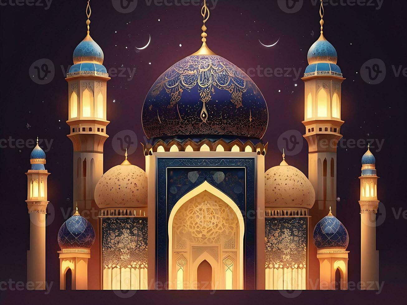 AI generated illustration of amazing architecture design of muslim mosque arabic lantern of ramadan celebration. ai generated photo