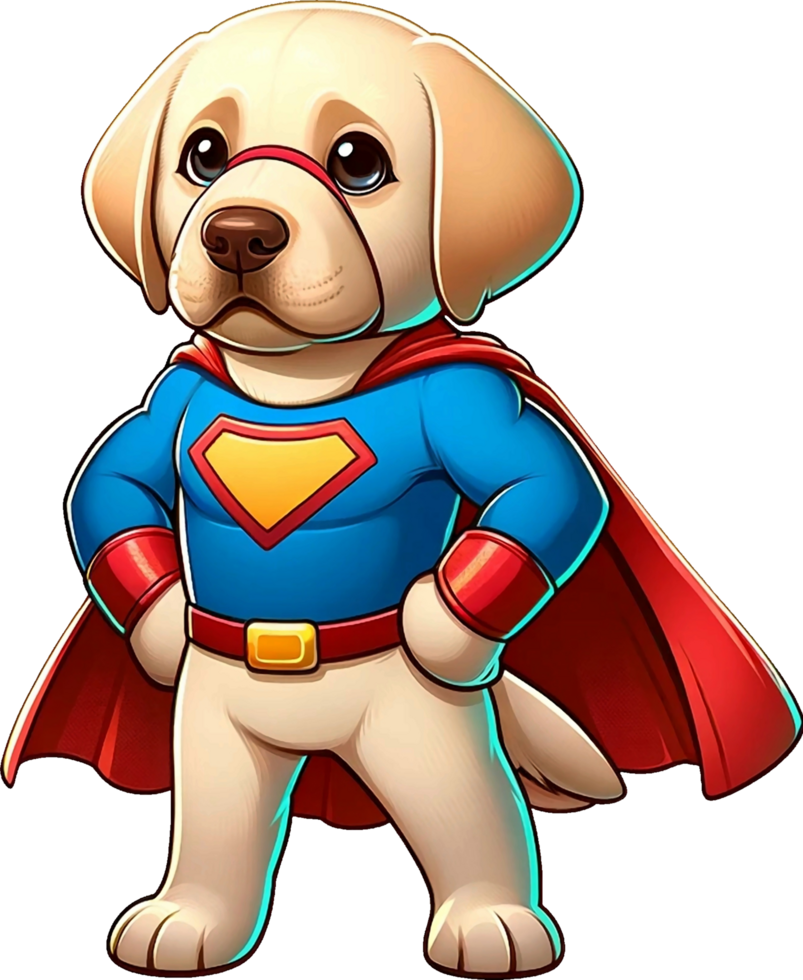 AI generated Labrador Retriever Dog Superhero illustration. You will be able to create your own t-shirts, poster, cards, stickers, mugs, pillows, scrapbooks, postcards,  artwork, and more. png