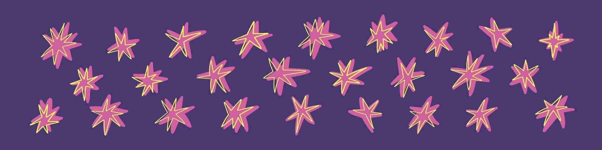 forma elementos, resumen. gráfico rosado estrellas entre Escribiendo garabatos, color collage. plano vector ilustraciones aislado en blanco antecedentes