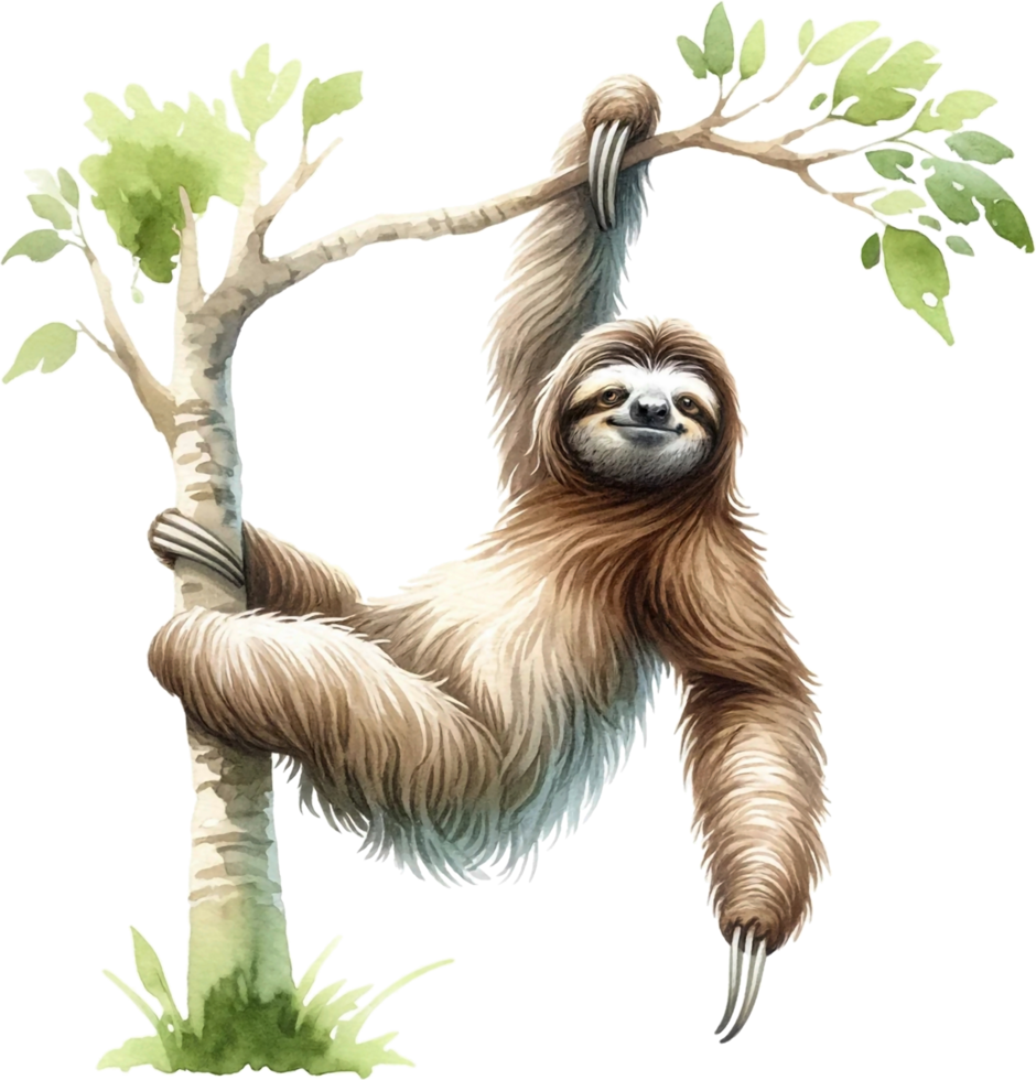 AI generated Sloths Watercolor illustration Clipart PNG. You will be able to create your own poster, t-shirts, cards, stickers, mugs, pillows, scrapbooks, artwork, and more Commercial use, png