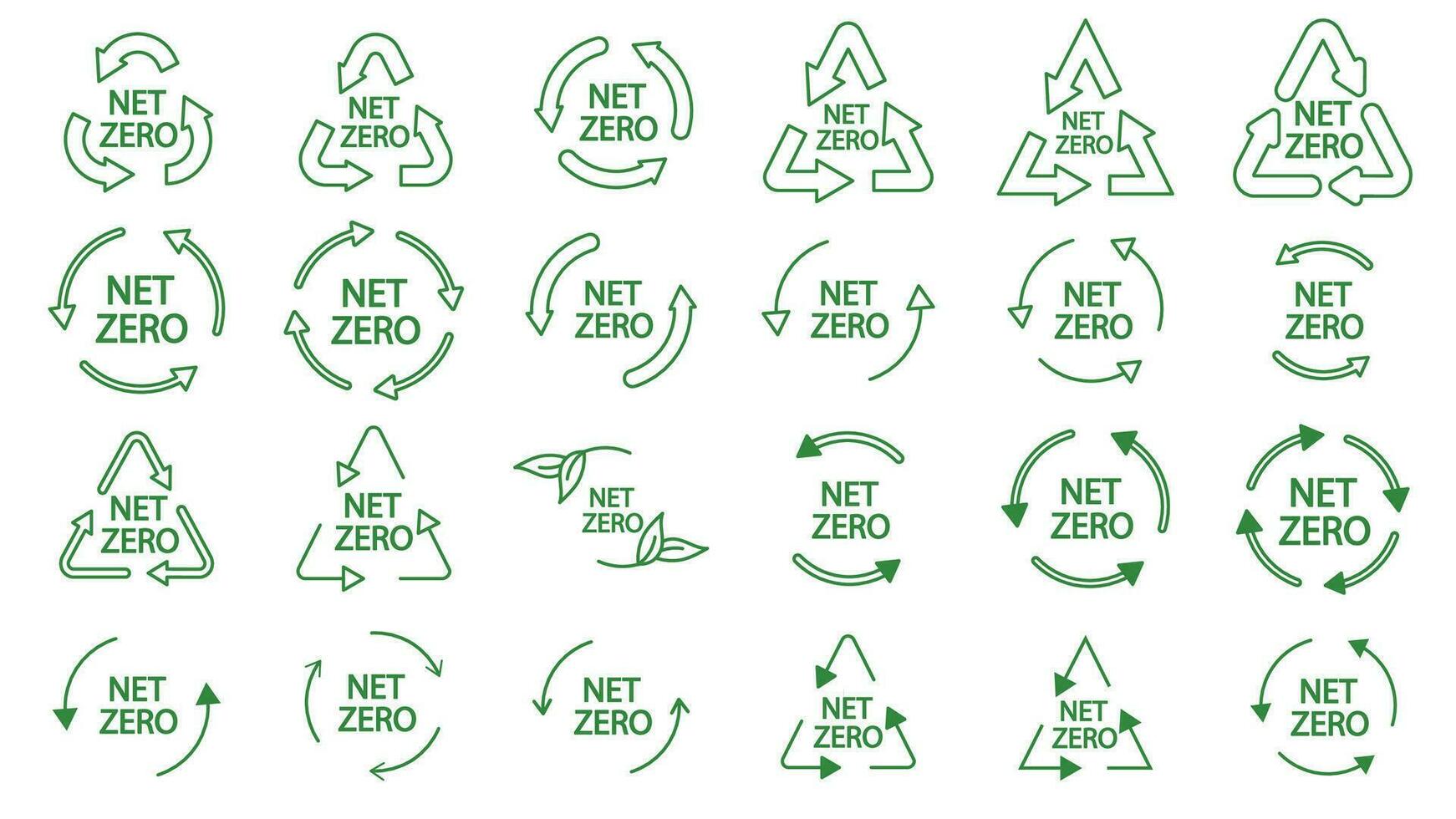 Icon collection with zero emission symbol concept. greenhouse gas carbon credit design set. recycle protect ecological green vector. carbon net zero neutral natural. renewable carbon footprint art vector