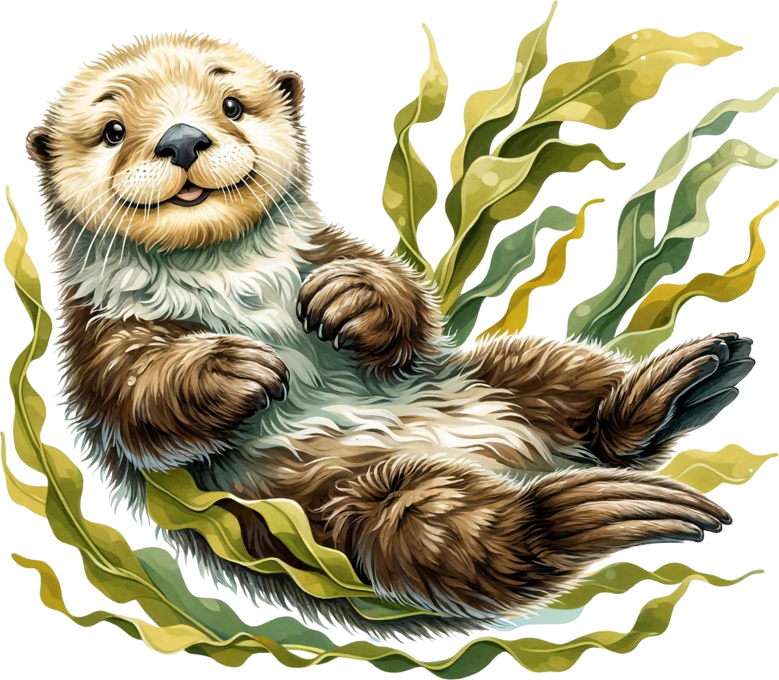 AI generated Sea otter Watercolor illustration Clipart PNG. You will be able to create your own poster, t-shirts, cards, stickers, mugs, pillows, scrapbooks, artwork, and more Commercial use, png