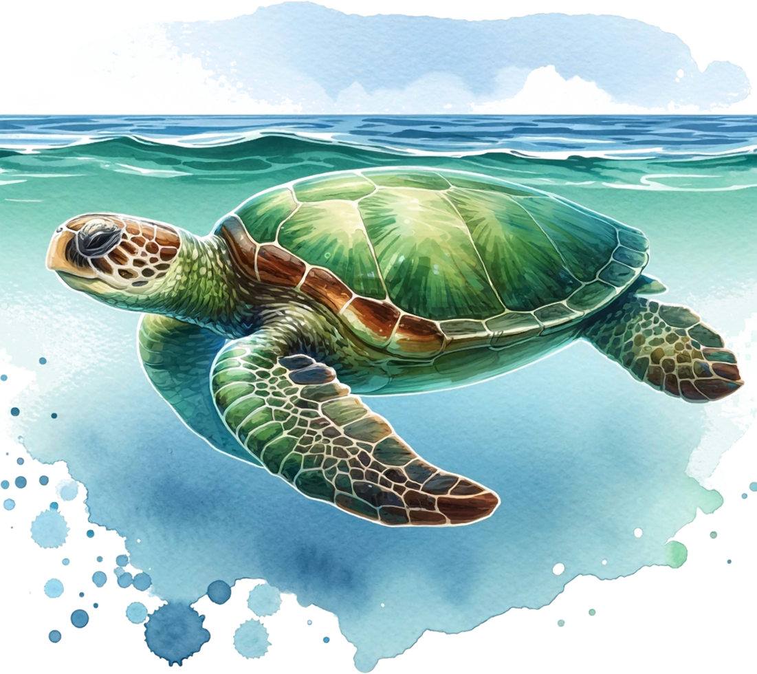 AI generated Green sea turtle Watercolor illustration Clipart PNG. You will be able to create your own poster, t-shirts, cards, stickers, mugs, pillows, scrapbooks, artwork, and more Commercial use, png