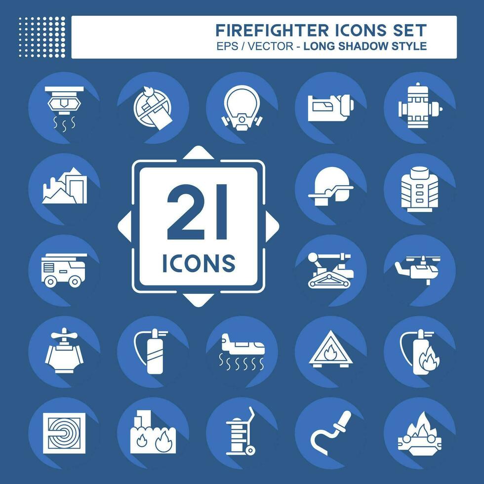 Icon Set Firefighter. related to Education symbol. long shadow style. simple design editable. simple illustration vector