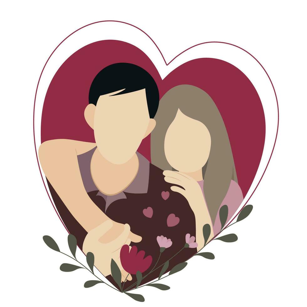 Couple in a heart frame, isolate on white, flat vector, faceless illustration, Valentine's day vector