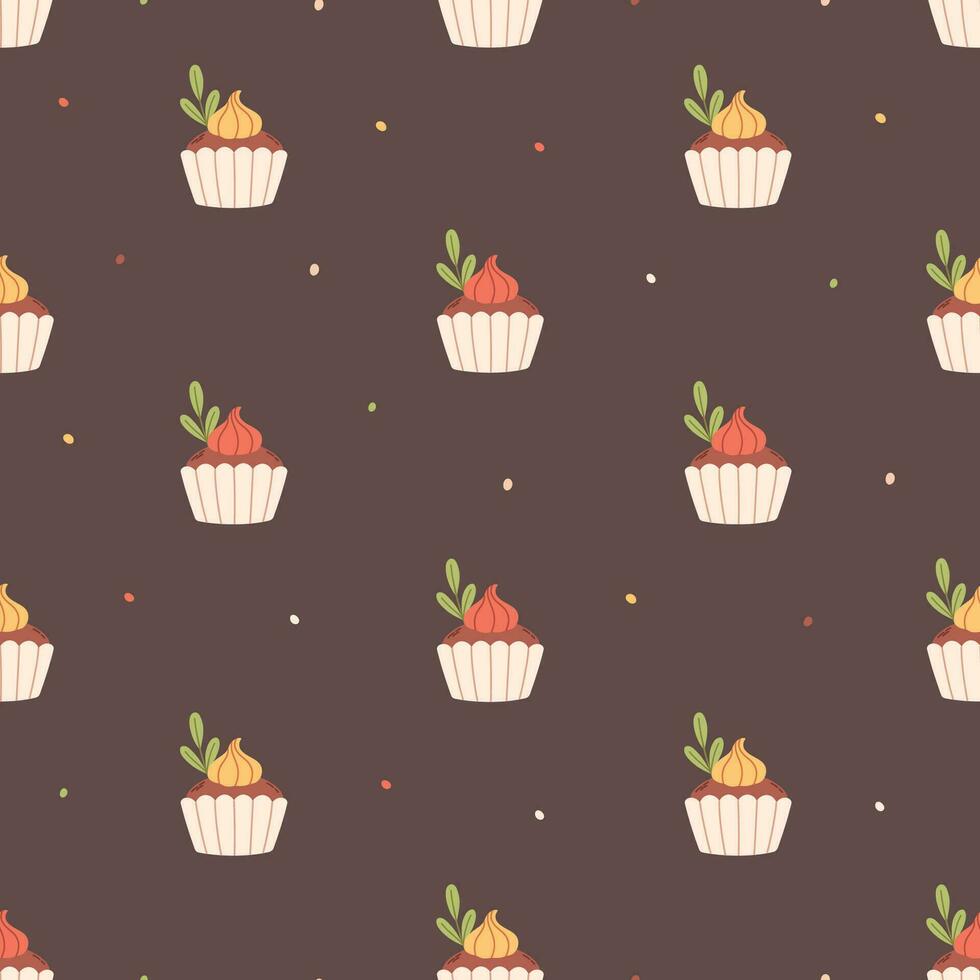 Cute cupcakes seamless pattern. Bakery, confectionery. Vector illustration in flat style