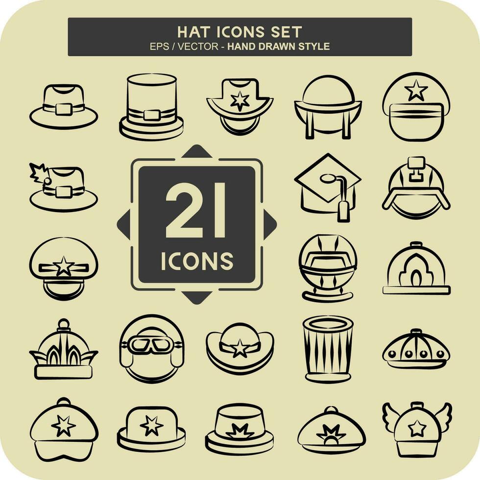 Icon Set Hat. related to Accessories symbol. hand drawn style. simple design editable. simple illustration vector