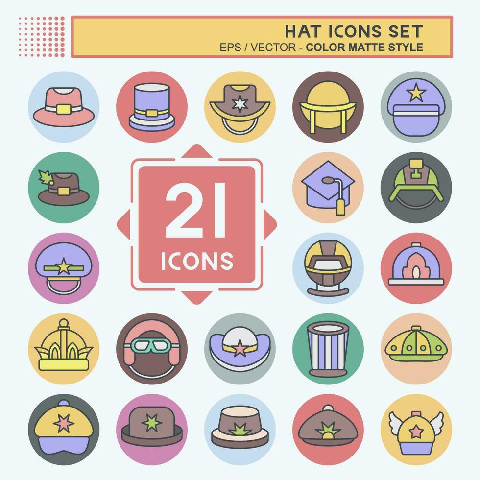 Icon Set Hat. related to Accessories symbol. color mate style. simple design editable. simple illustration vector