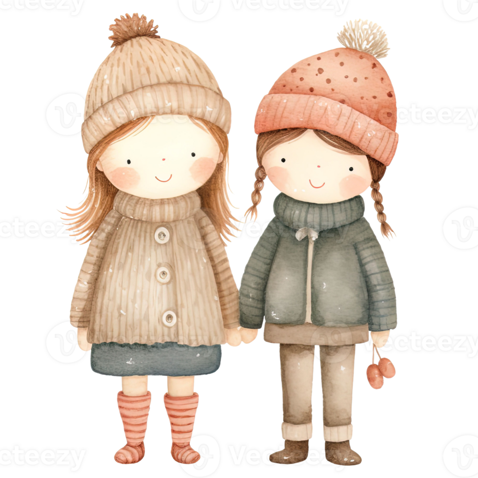 AI generated Cute Holiday Couple Christmas Clipart in Whimsical Watercolor Style, Generative Ai png