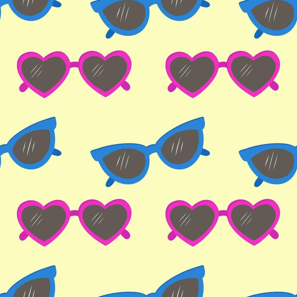 Vector seamless pattern with sunglasses.Fashionable background in a minimalist style. Marine and summer illustration.