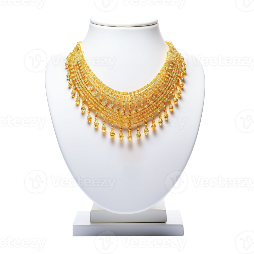 AI generated Gold necklace on a white mannequin. 3d render, Generative Ai png