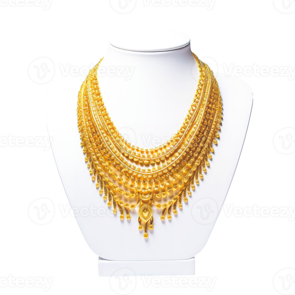 AI generated Gold necklace on a white mannequin. 3d render, Generative Ai png