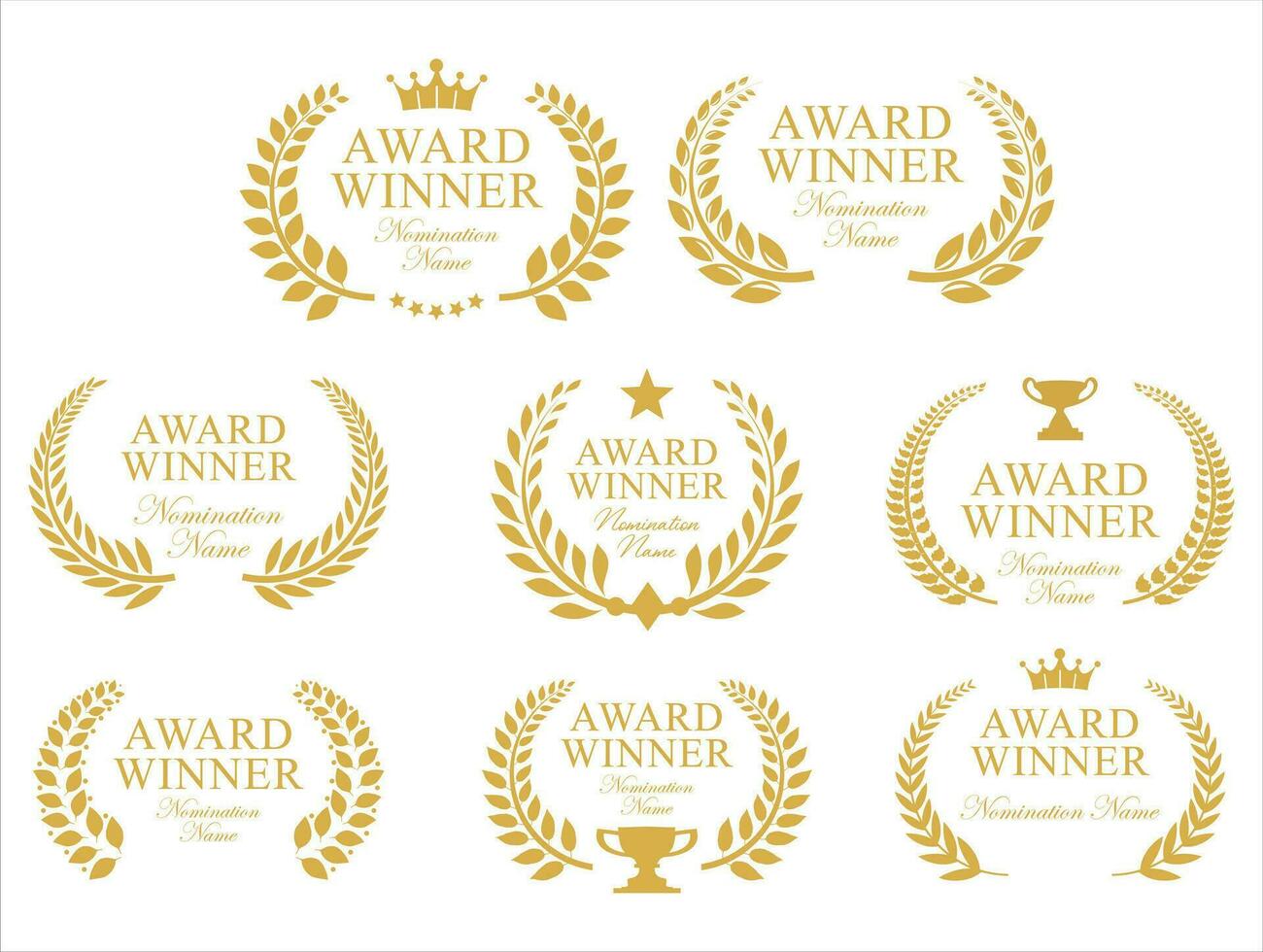 Award Winner emblem collection of gold laurel wreath black text vector
