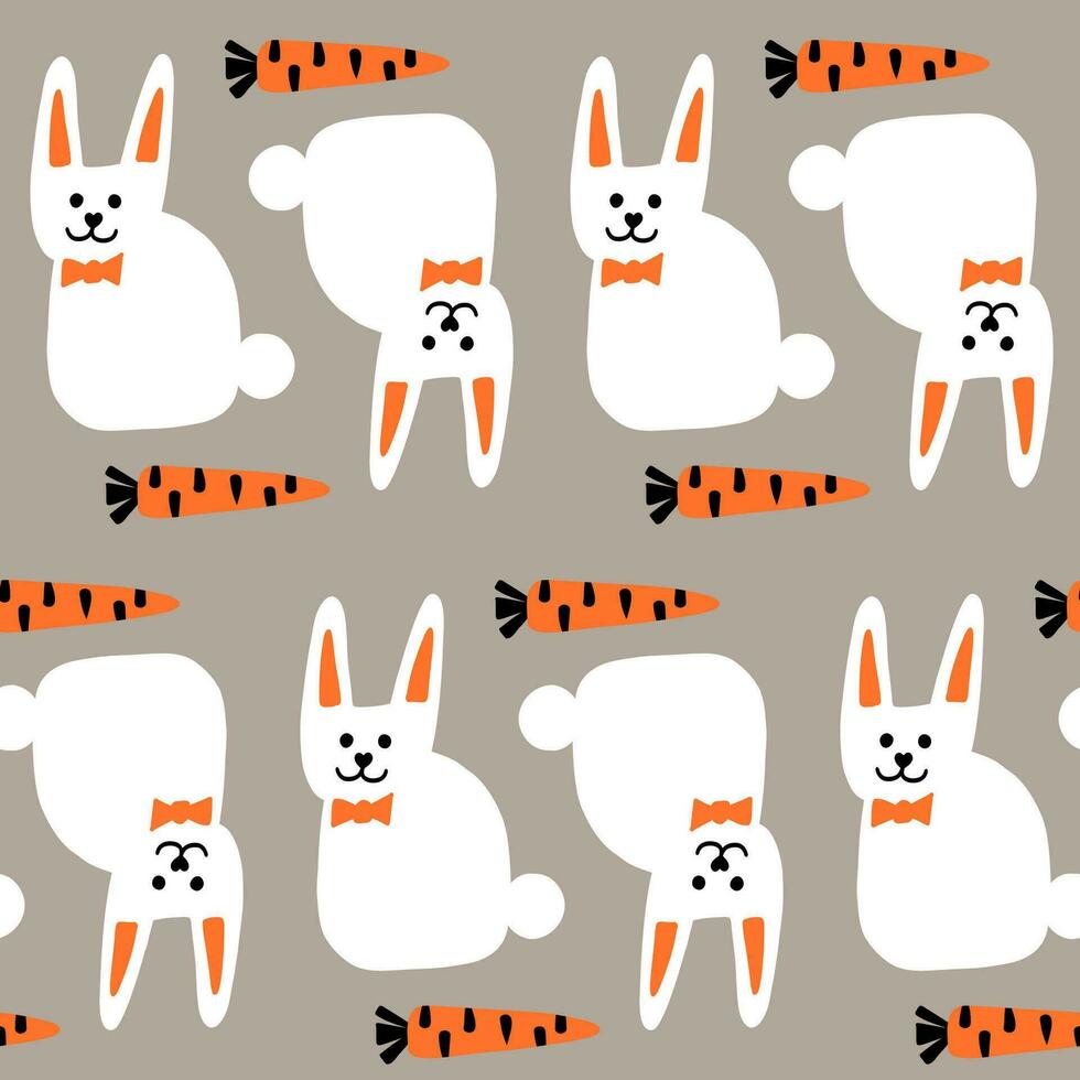 Seamless pattern with bunny rabbit cartoons and carrot vector