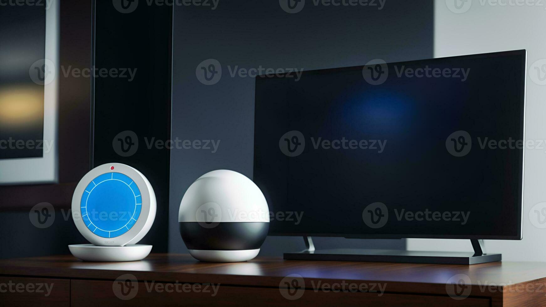 AI generated A sleek and modern smart home setup, showcasing interconnected devices photo