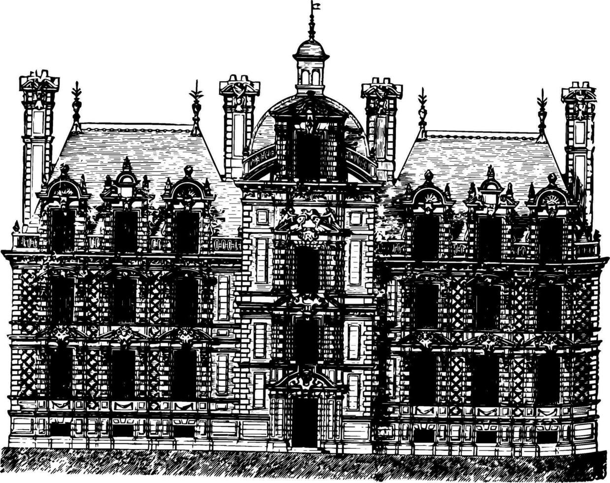 Chateau de Beaumesnil lowest level of administrative division vintage engraving. vector